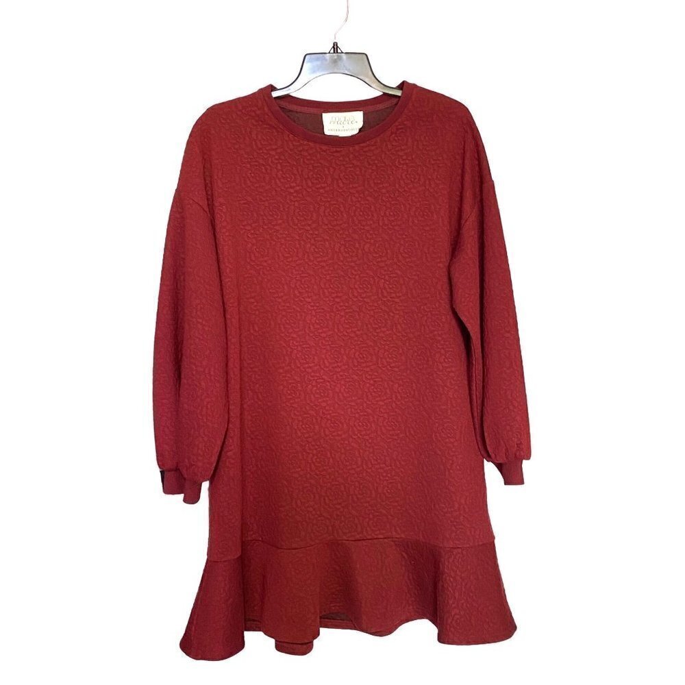 Mare Mare x Anthropologie Odila Burgundy Tunic Dress Puff Sleeves Women's Medium - Picture 2 of 12